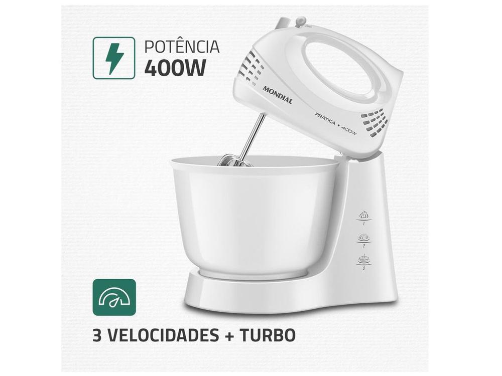 Batedeira Mondial Branca 400W Prática B-44-W 3 Velocidades - 3