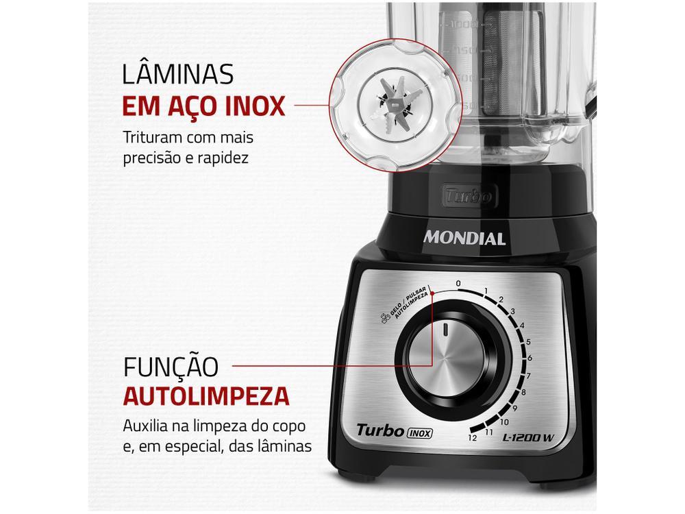 Liquidificador Mondial Turbo L-1200 BI com Filtro 12 Velocidades 1200W Inox Preto - 7