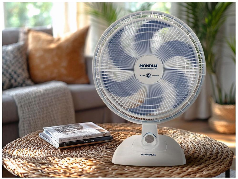 Ventilador de Mesa Mondial Super Power VSP-40-W 40cm 6 Pás 3 Velocidades Branco e Azul - 3
