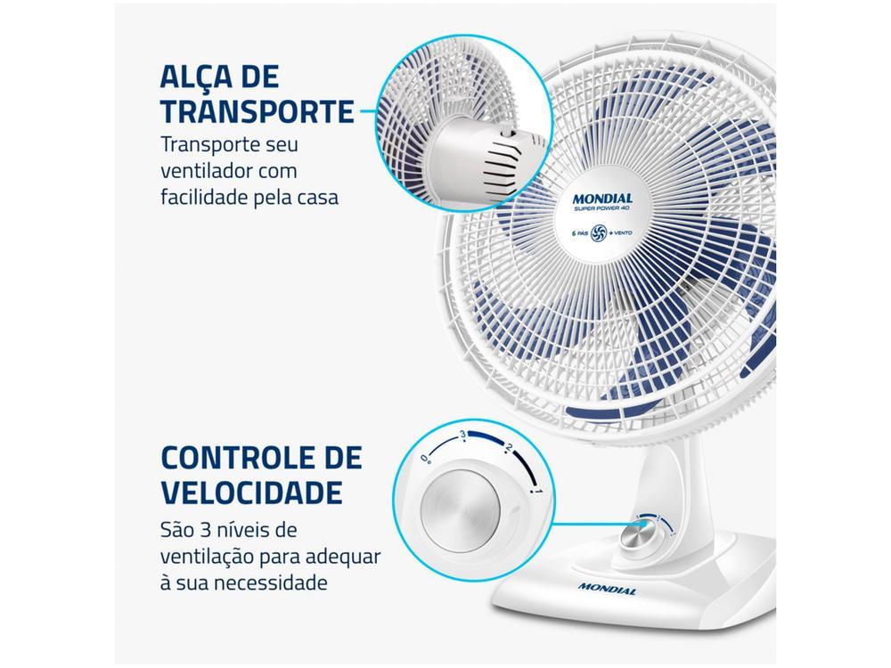 Ventilador de Mesa Mondial Super Power VSP-40-W 40cm 6 Pás 3 Velocidades Branco e Azul - 7
