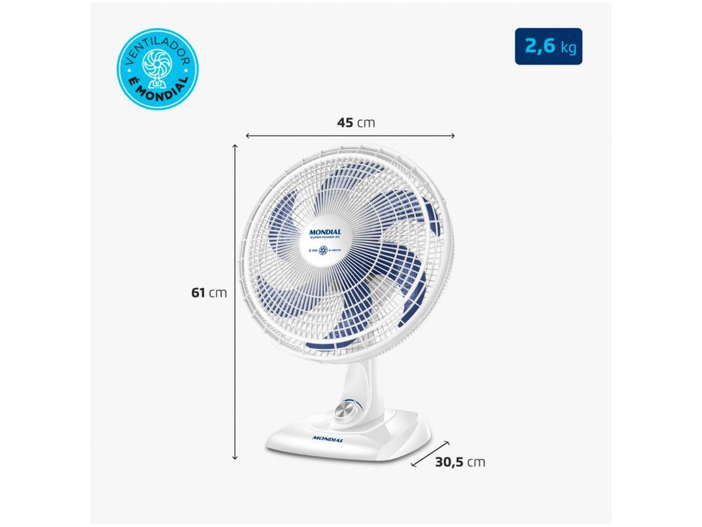 Ventilador de Mesa Mondial Super Power VSP-40-W 40cm 6 Pás 3 Velocidades Branco e Azul - 8