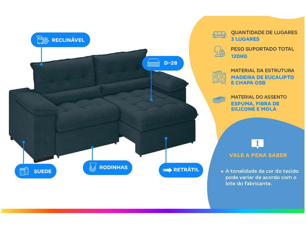 Sofá Retrátil Reclinável 3 Lugares Suede Veludo - 2