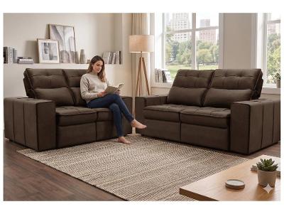 Conjunto de Sofás 2 e 3 Lugares Barsa Gralha Azul
