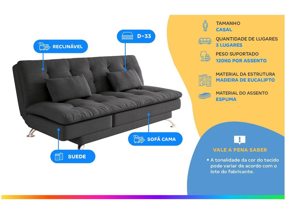 Sofá-cama Casal 3 Lugares Suede Linoforte Jade A2 - 2