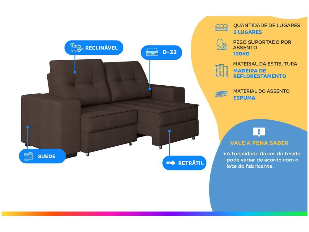 Sofá Retrátil Reclinável 3 Lugares Suede Moviment Artesano Linoforte - 2