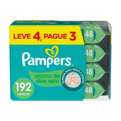 Lenços Umedecidos Pampers Aroma de Aloe Vera Pague 3 leve 4