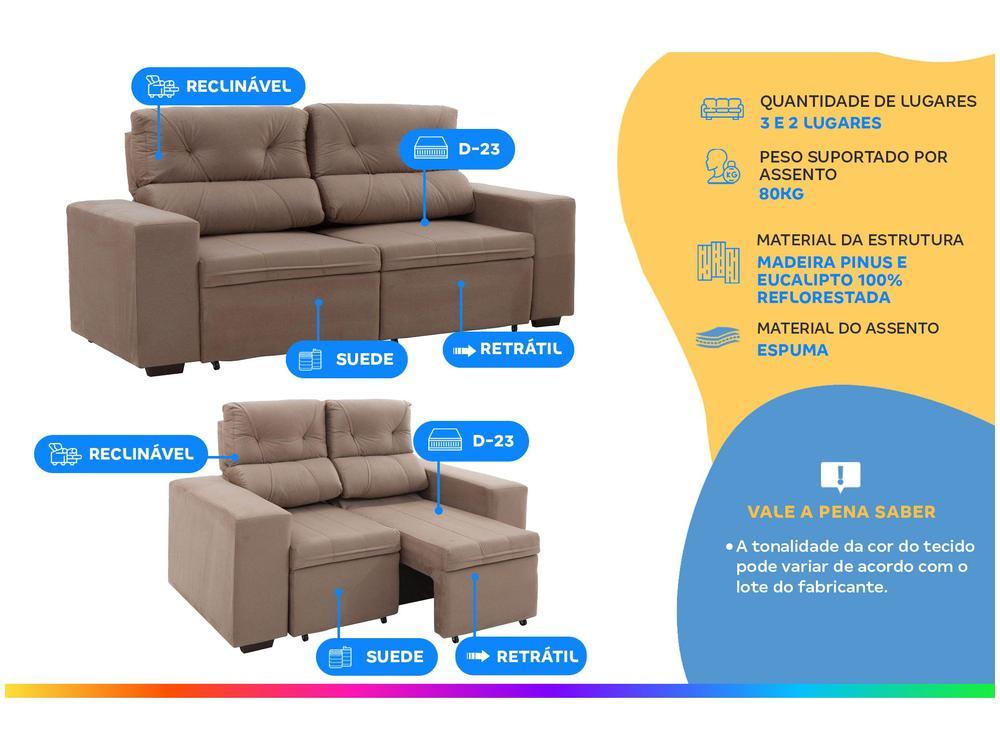 Conjunto de Sofás 2 e 3 Lugares Retrátil e - 2