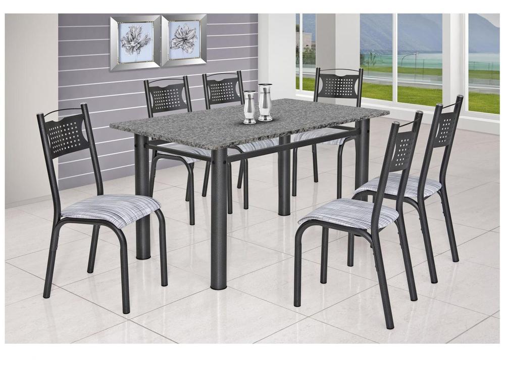 Mesa de Jantar 6 Cadeiras Retangular Aço Tampo Granito Poeme Ciplafe - 1