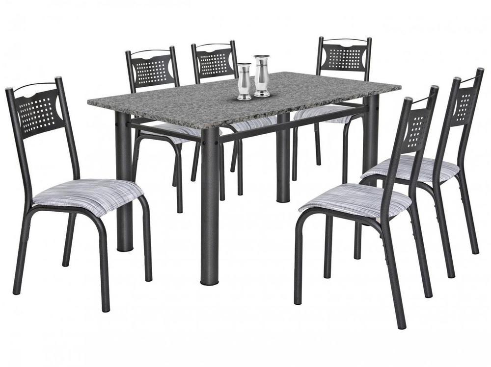 Mesa de Jantar 6 Cadeiras Retangular Aço Tampo Granito Poeme Ciplafe - 3