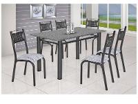 Mesa de Jantar 6 Cadeiras Retangular Aço Tampo Granito Poeme Ciplafe - 1