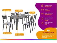 Mesa de Jantar 6 Cadeiras Retangular Aço Tampo Granito Poeme Ciplafe - 2