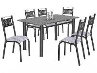 Mesa de Jantar 6 Cadeiras Retangular Aço Tampo Granito Poeme Ciplafe - 3