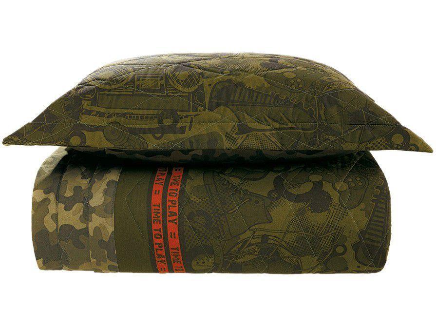 Cobre-leito Infantil Solteiro Karsten 100% Algodão 180 Fios Camuflado Verde 2 Peças - 1