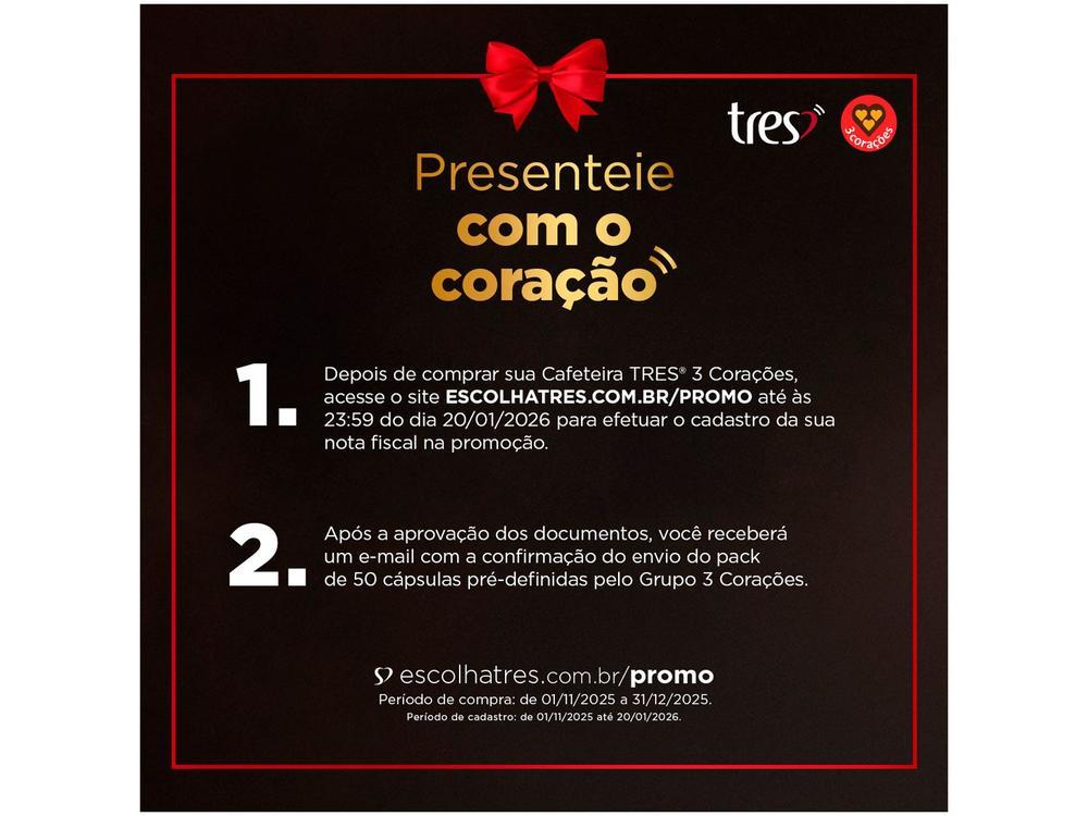 Cafeteira Espresso TRES Touch Vermelha 3 Corações - 3