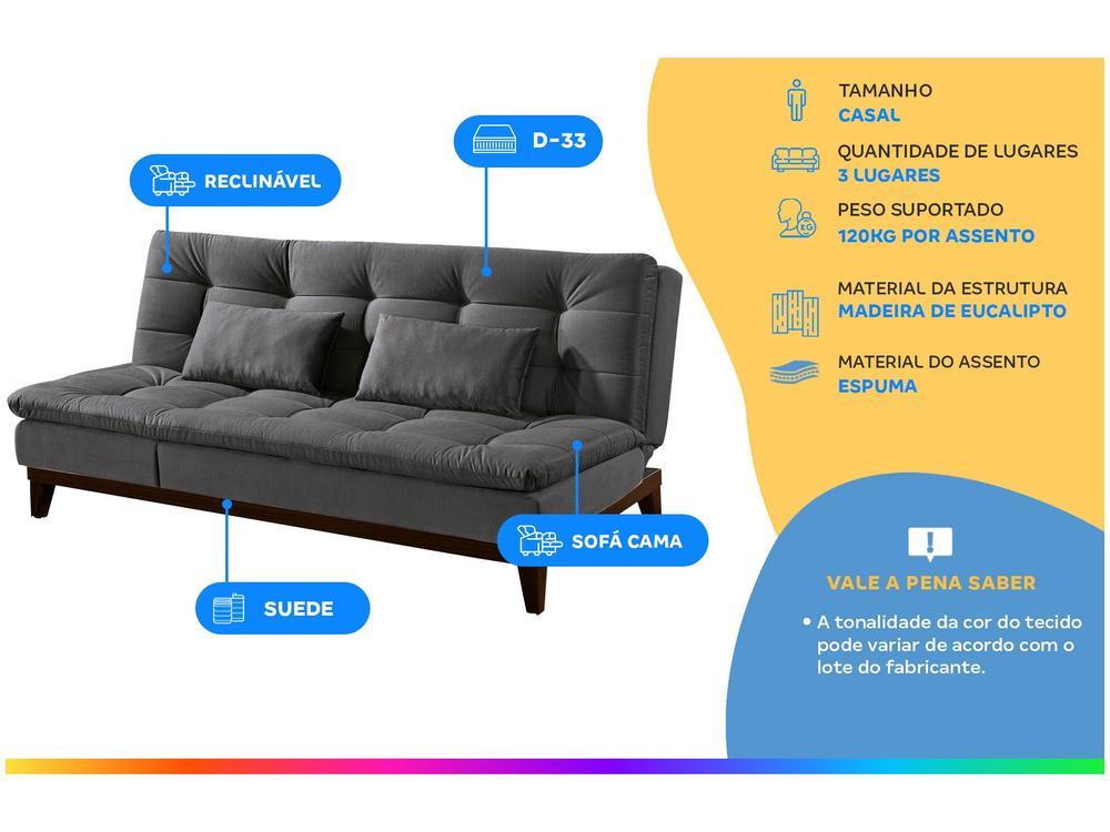Sofá-cama Casal 3 Lugares Suede Linoforte Jade BPM A2 - 2