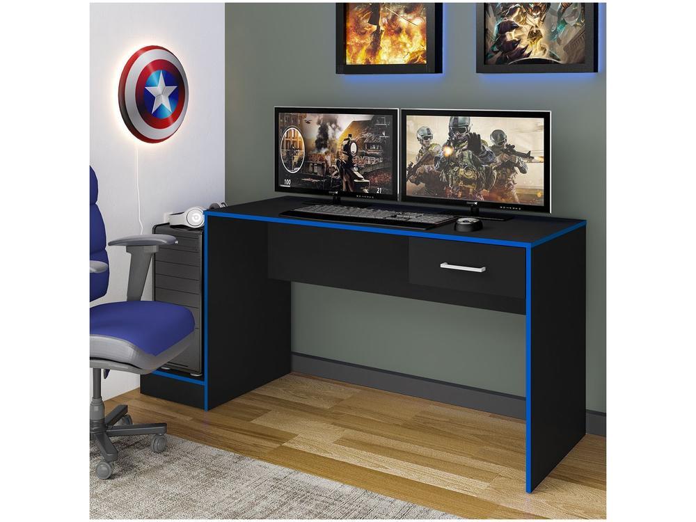 Mesa Gamer Artely Preto e Azul 1 Gaveta - 2