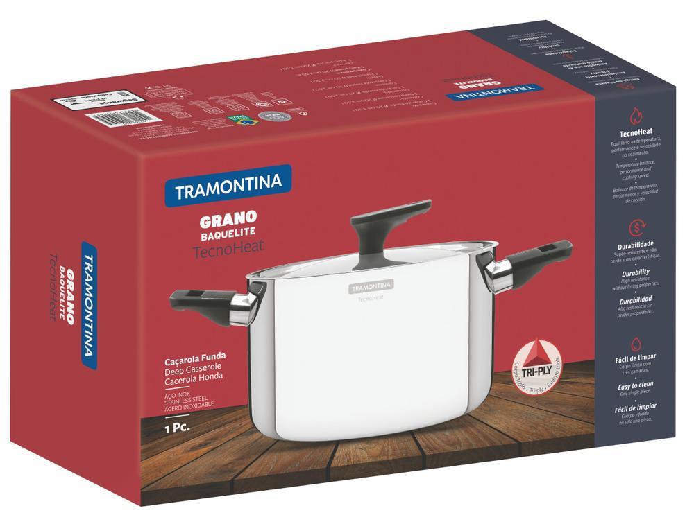 Caçarola Tramontina Inox Fundo Triplo com Tampa 3,5L 20cm Grano Baquelite - 8