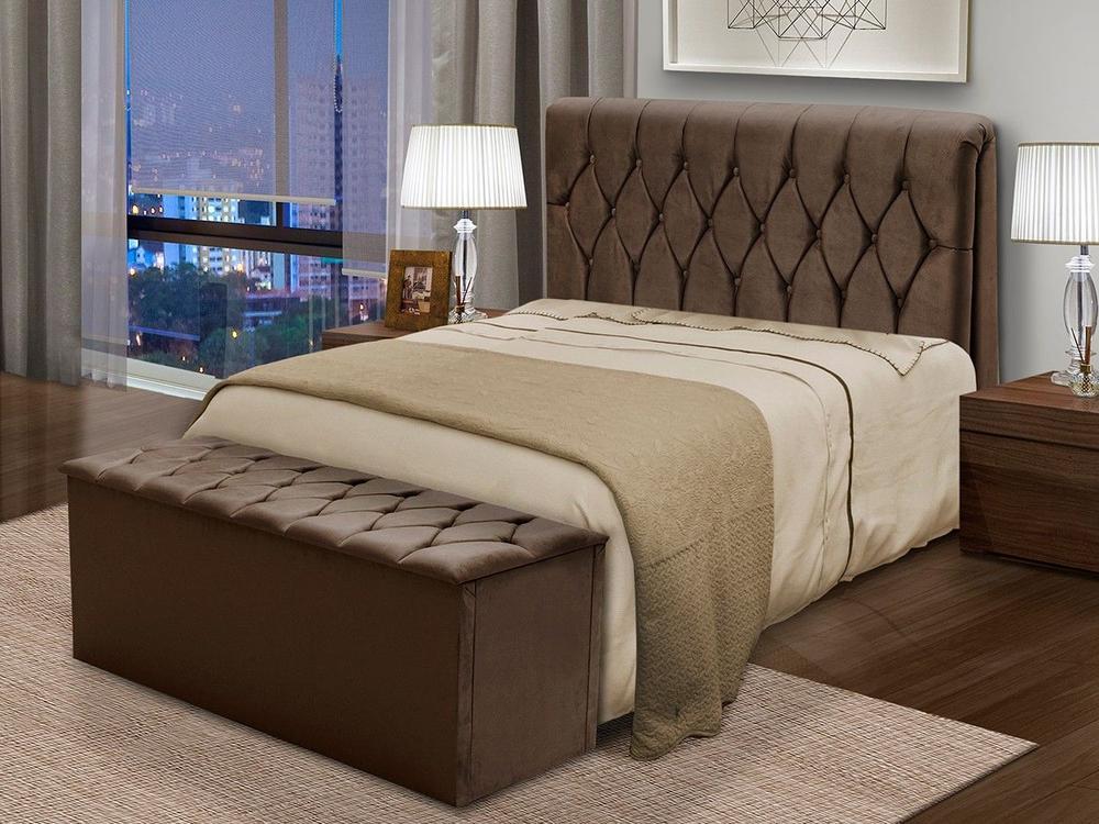 Cabeceira Casal Acolchoado Suede Dobuê Movelaria Istambul Chocolate - 3