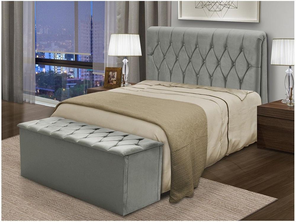 Cabeceira Casal Acolchoado Suede Dobuê Movelaria Istambul Grafite - 3