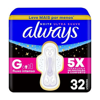 Absorvente Always Noite Ultra Suave com Abas Fluxo Intenso 32 Unidades