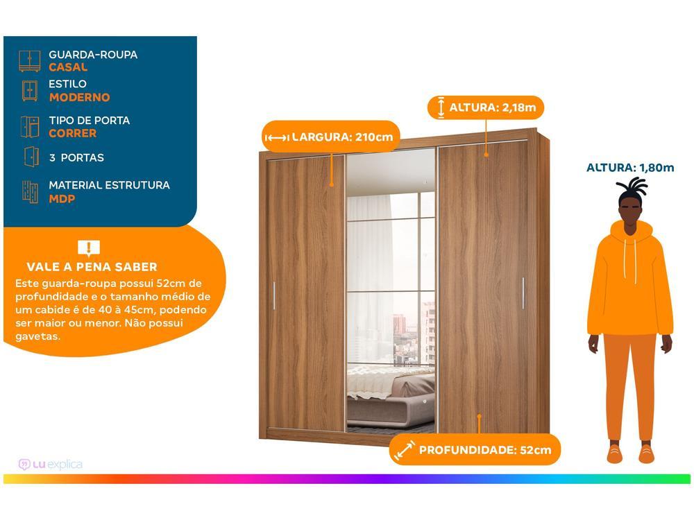 Guarda-roupa Casal com Espelho 3 Portas de Correr 2 Gavetas Demóbile Residence Flex - 2