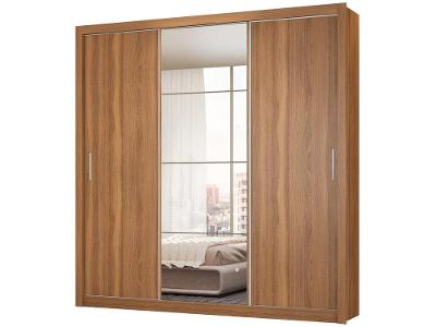 Guarda-roupa Casal com Espelho 3 Portas de Correr 2 Gavetas Demóbile Residence Flex