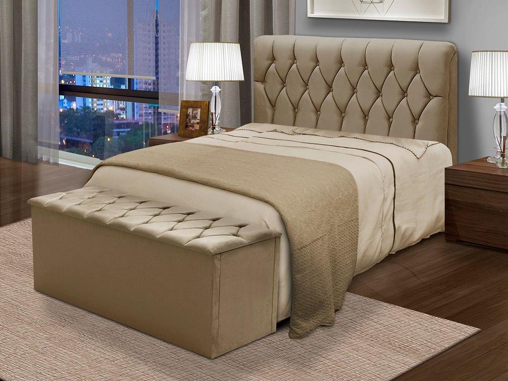 Cabeceira Casal Acolchoado Suede Dobuê Movelaria Istambul Mascavo - 3