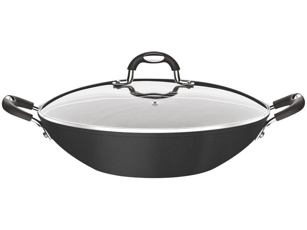 Panela Wok Antiaderente Tramontina de Alumínio com Tampa Mônaco Preta 32cm - 1