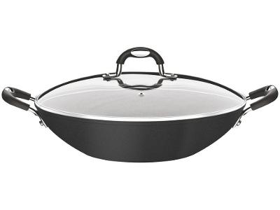Panela Wok Antiaderente Tramontina de Alumínio com Tampa Mônaco Preta 32cm