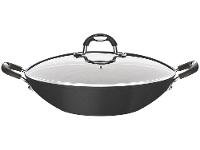 Panela Wok Antiaderente Tramontina de Alumínio com Tampa Mônaco Preta 32cm - 1
