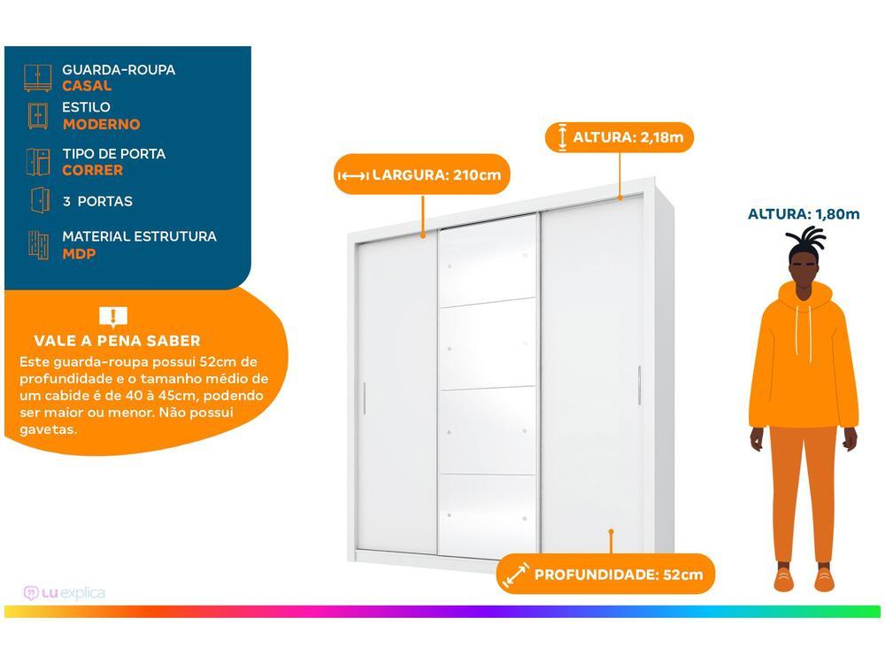 Guarda-roupa Casal com Espelho 3 Portas de Correr - 2