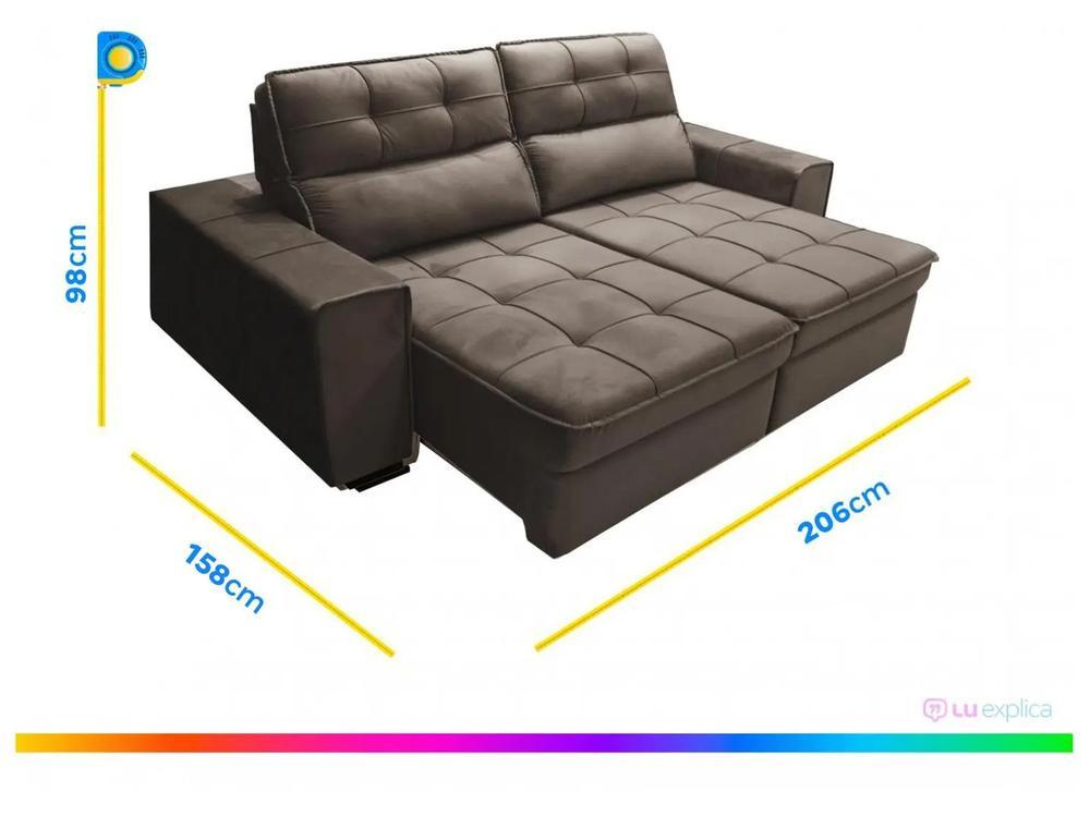 Sofá Retrátil Reclinável 3 Lugares Veludo Joly Barsa Gralha Azul - 3