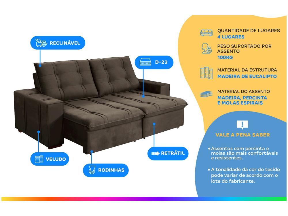 Sofá Retrátil Reclinável 4 Lugares Veludo Joly Bipartido Tallin Plus Gralha Azul - 2