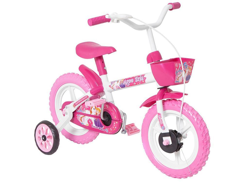 Bicicleta Aro 12 Infantil Track Bikes Arco Iris W Branco e Fucsia com Rodinhas e Cesta - 10