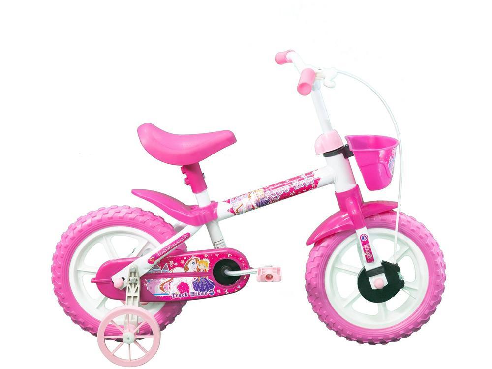 Bicicleta Aro 12 Infantil Track Bikes Arco Iris W Branco e Fucsia com Rodinhas e Cesta - 1