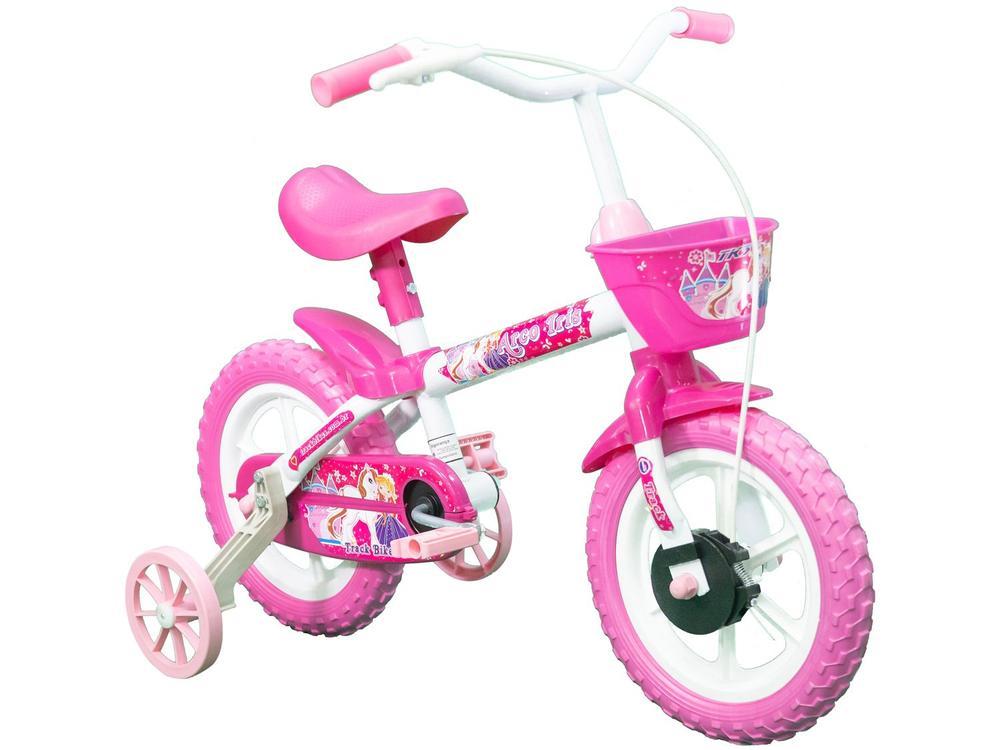 Bicicleta Aro 12 Infantil Track Bikes Arco Iris W Branco e Fucsia com Rodinhas e Cesta - 4