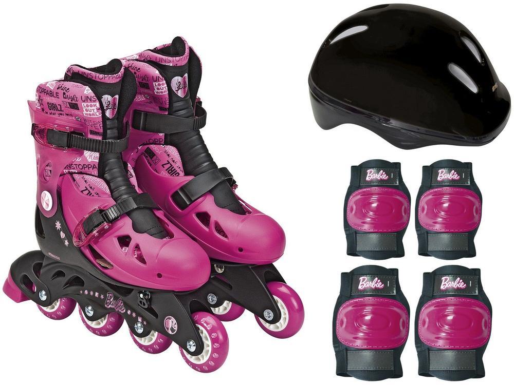 Patins In Line Infantil Barbie Fun Rosa e Preto - 1