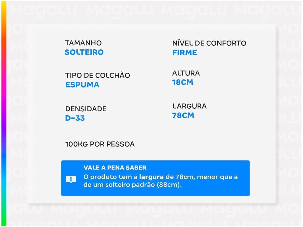 Colchão Solteiro Castor Espuma D-33 78x188cm - 3