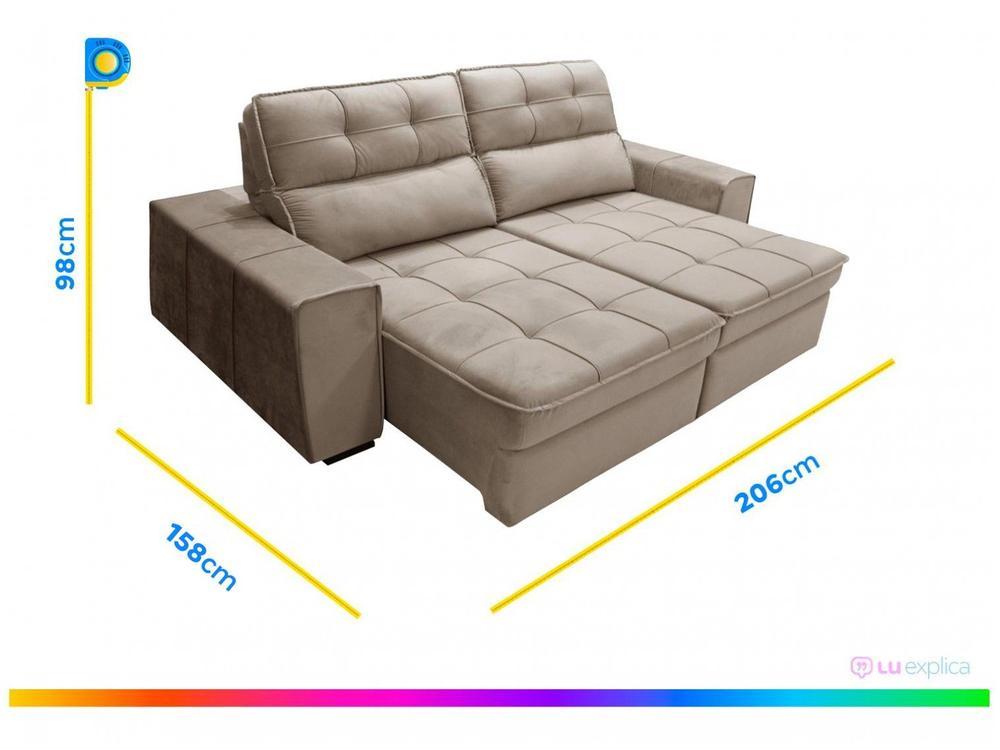 Sofá Retrátil Reclinável 3 Lugares Veludo Joly Barsa Gralha Azul - 3