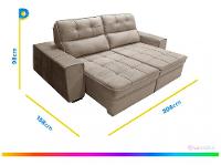 Sofá Retrátil Reclinável 3 Lugares Veludo Joly Barsa Gralha Azul - 3