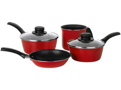 Jogo de Panelas Multiflon Antiaderente de Alumínio Vermelho 4 Peças Essencial