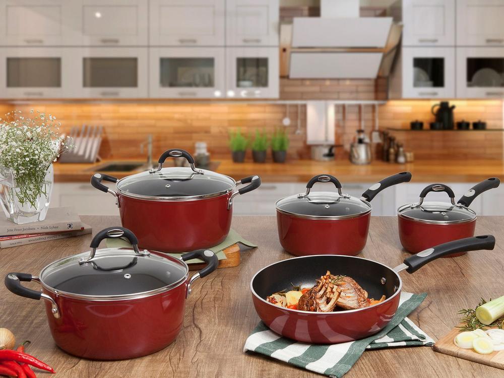 Jogo de Panelas Tramontina Antiaderente de Alumínio Vermelho 5 Peças Mônaco - 11