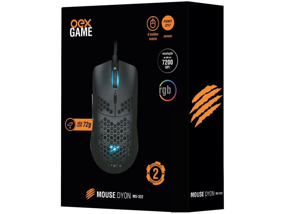 Mouse Gamer RGB OEX Game Óptico 7200DPI 7 Botões MS322 Dyon - 9