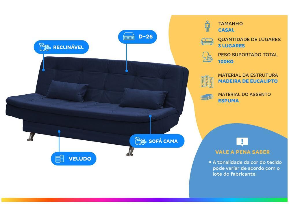 Sofá-cama Casal 3 Lugares Reclinável Veludo Light Matrix Salomé - 2