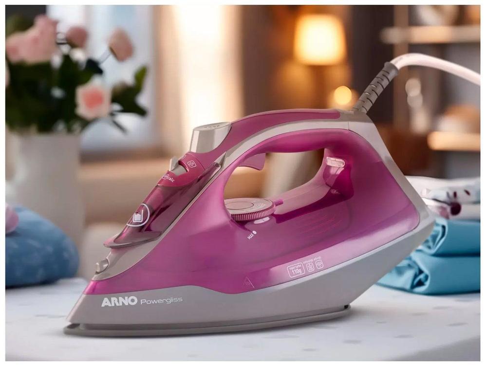 Ferro de Passar Roupa a Vapor e a Seco Arno Powergliss com Base Cerâmica XGlide FPO1 Cinza e Roxo - 35