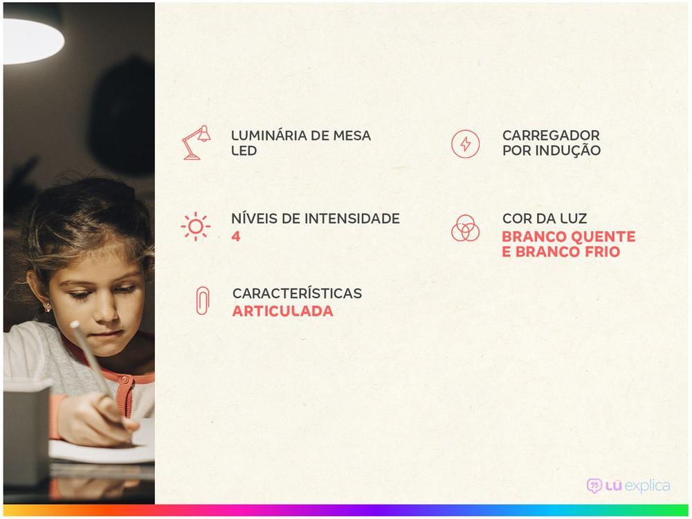 Luminária de Mesa LED Geonav Office LBQIBK - com Carregador - 2