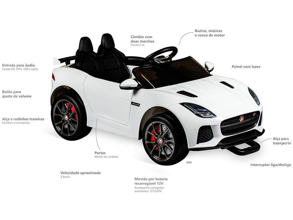 Carro Elétrico Infantil Jaguar Branco Bandeirante - 10