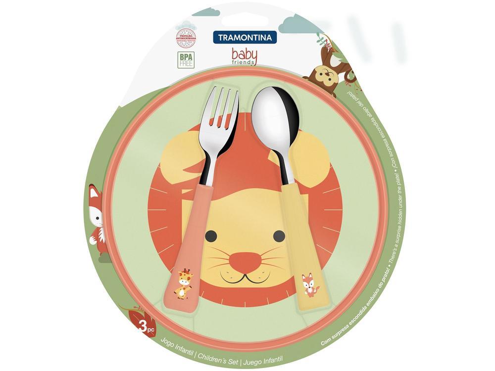 Kit Prato Infantil 3 Peças Tramontina Leão Baby Friends com Garfo com Colher - 3