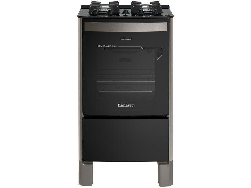 Fogão 4 Bocas Esmaltec Preto Mesa de Vidro Esmeralda Glass - 1