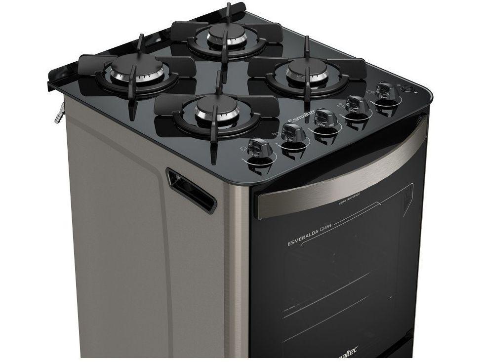 Fogão 4 Bocas Esmaltec Preto Mesa de Vidro Esmeralda Glass - 7